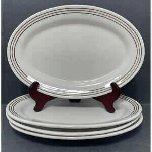 Iroquois 13 In Oval Serving Platter Green Red Stripes Restaurant Ware Set Of 4